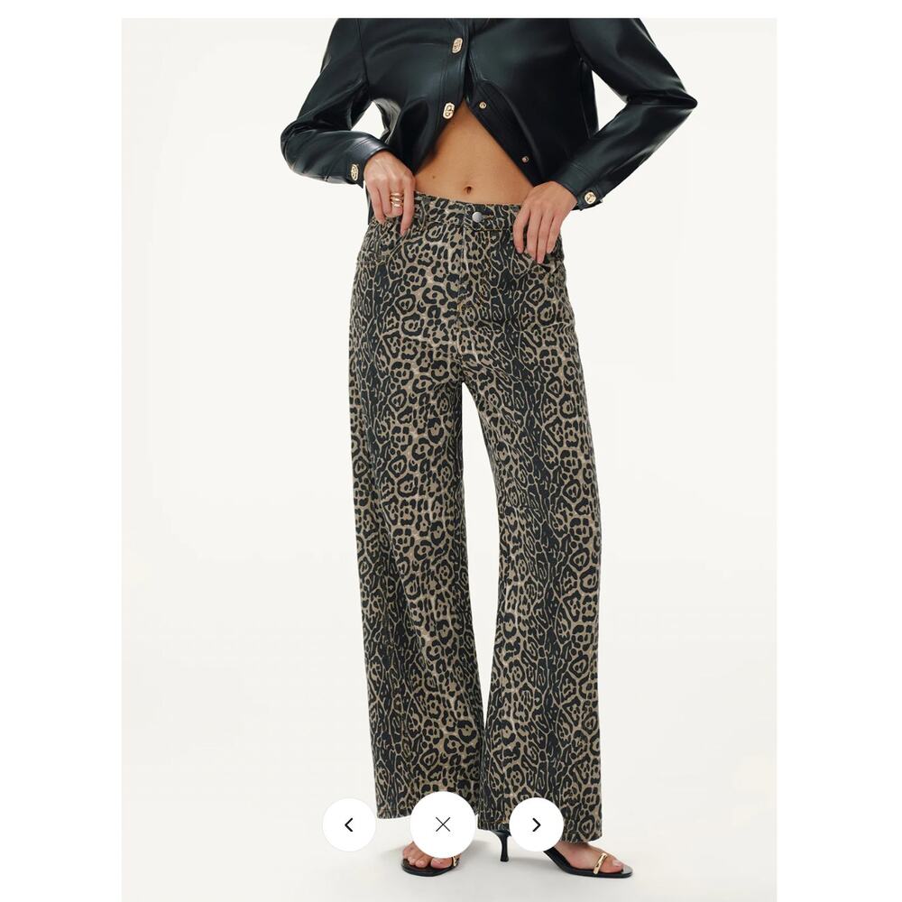 Commense Leopard Print Denim Straight-Leg Jeans Sz XL